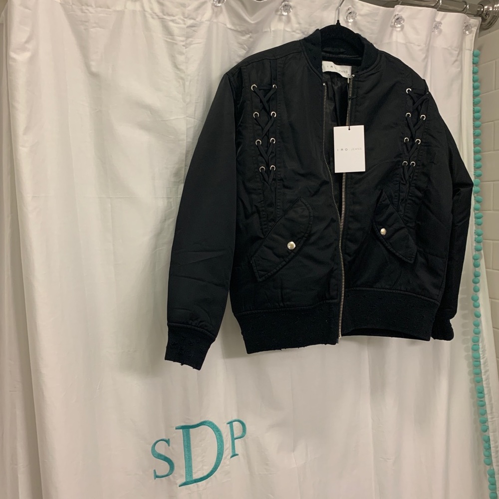 NWT IRO Milisa Black Distressed Bomber Jacket S